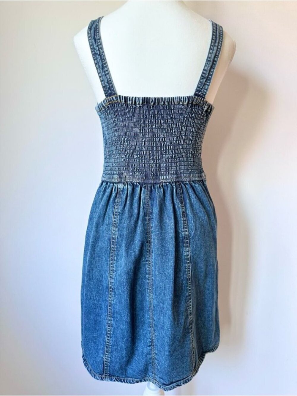 Japna Blue Denim Sweetheart Mini Dress with Faux Button Retro Coastal Cowgirl S - Picture 7 of 10